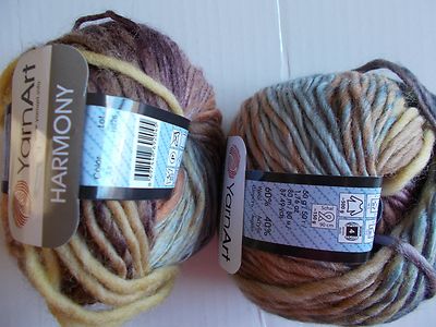 YarnArt Harmony wool blend roving yarn, Multi A9, lot of 2, (87 yds each)