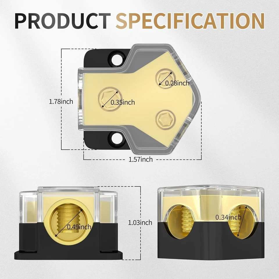 2-Way 12V Power Distribution Block for Car Audio - 0/2/4 AWG in, 4/6/8 AWG Out - Image 4 of 4