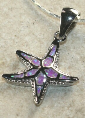 SILVER Elegant Pink Fire Opal Sea Star Pendant Necklace WP40904
