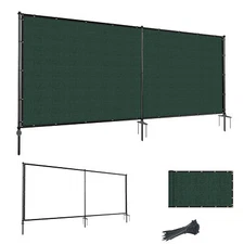Outdoor Freestanding Privacy Screen Fence Panels w/ Iron Poles for Yard Green