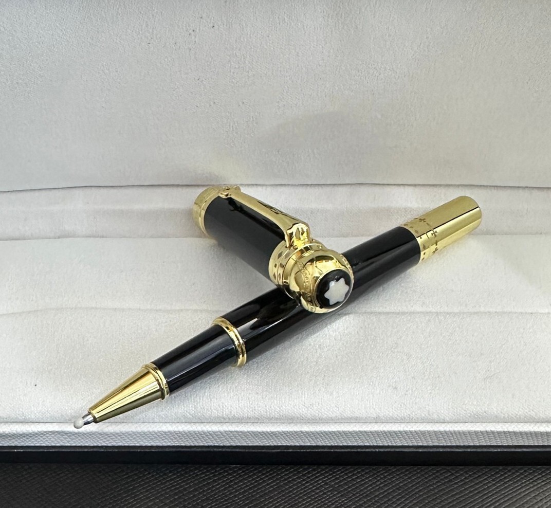 Deluxe Writers Series Bright Black - Gold Clip 0.7mm Rollerball Pen No Box