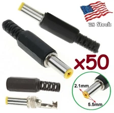 50-Pack 5.5x2.1mm *14 Male Solder DC Power Barrel Tip Plug Straight Connectors
