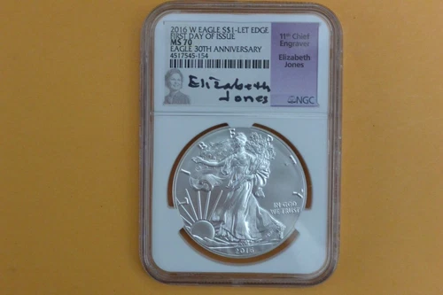 2016 W (Burnished) Silver Eagle NGC MS70 30th Anniversary Lettered Edge E. Jones