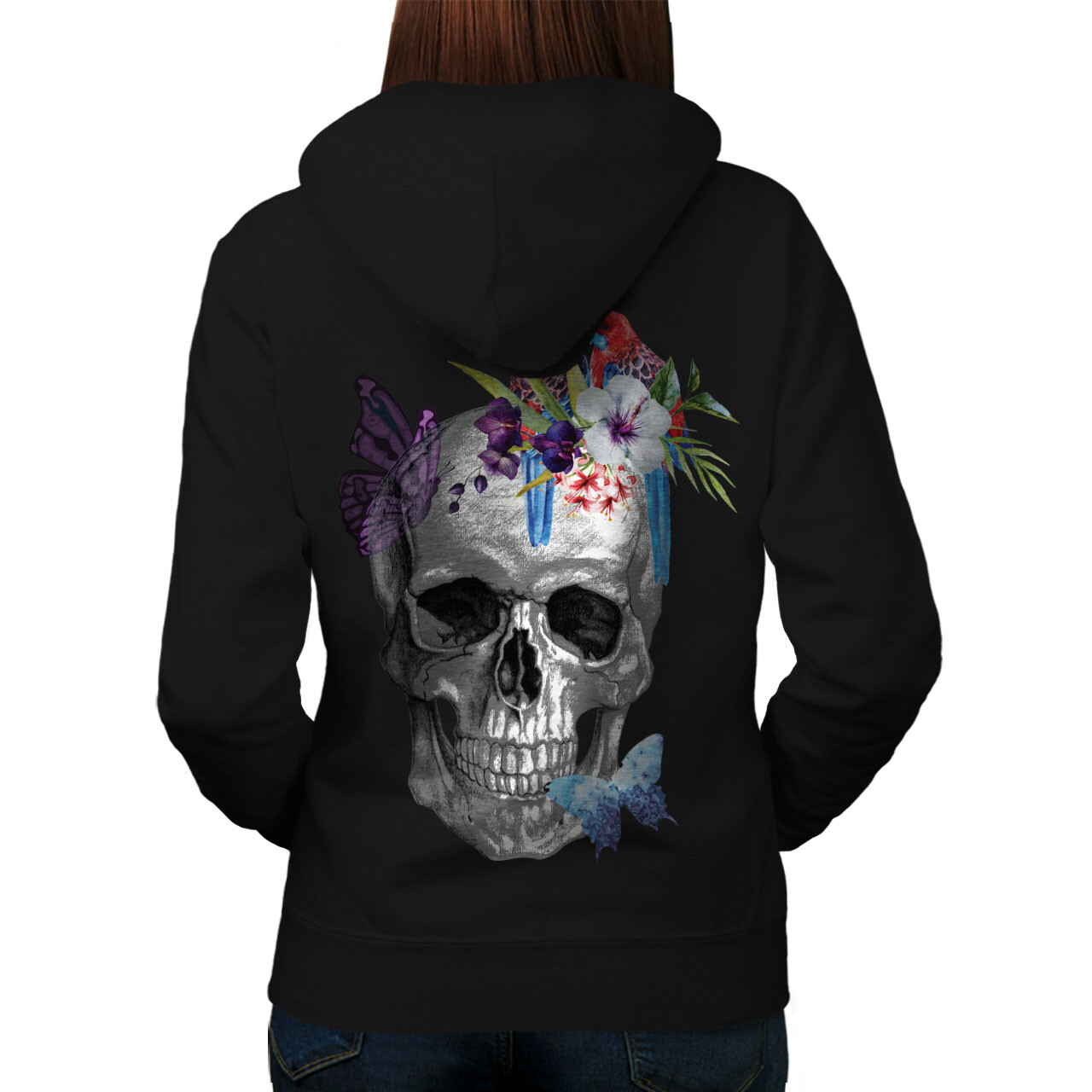 Wellcoda Vibrant Skull Nature Womens Hoodie Back