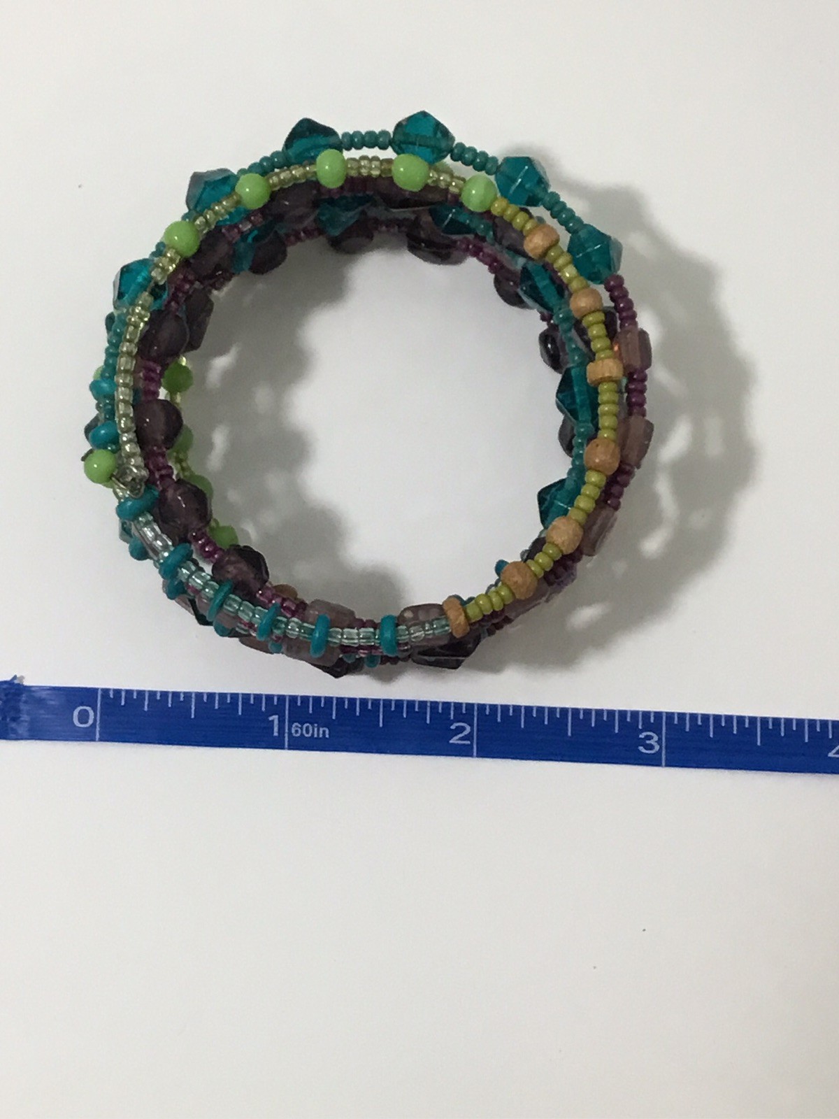 Memory Wire Wrap Beaded Bracelet Multicolor Glass… - image 2