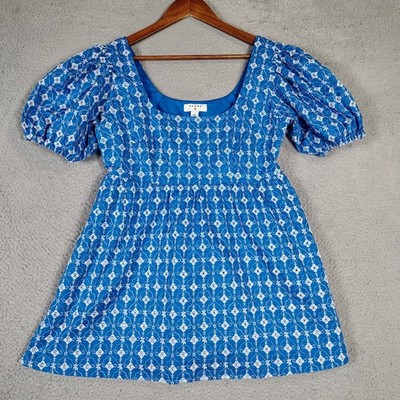 Rhode x Target Mini Dress Women's Blue S Eyelet Embroidered Puff Sleeve Babydoll