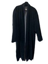 Vintage Black Velvet Maxi Duster Coat Open Front Canada Goth S Oversized