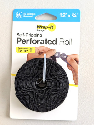 Wrap-It Storage - 12-ft. Self-Gripping Hook and Loop Perforated Roll for Cords