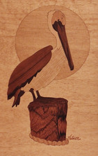 HUDSON RIVER INLAY PICTURE - VINTAGE PELICAN - WOOD MARQUETRY by 6 x 9