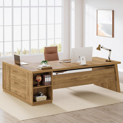 78'' L Shaped Desk with Drawers, Large Executive Office Desk with File Cabinet an