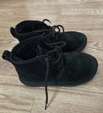UGG Black Suede Lace Up Fur Lined Ankle Booti...