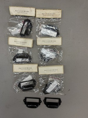 8 Pottery Barn Bronze Label Bin Pulls - 6 New in Pack, 2 Barely Used