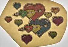 Vintage Rainbow Hearts Glitter Iron On Transfer