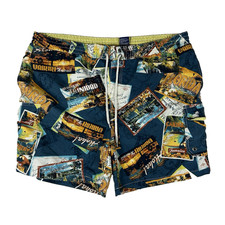 Caribbean Joe Swim Trunks Men's XXL All Over Print Hawaiian Drawstring Pockets