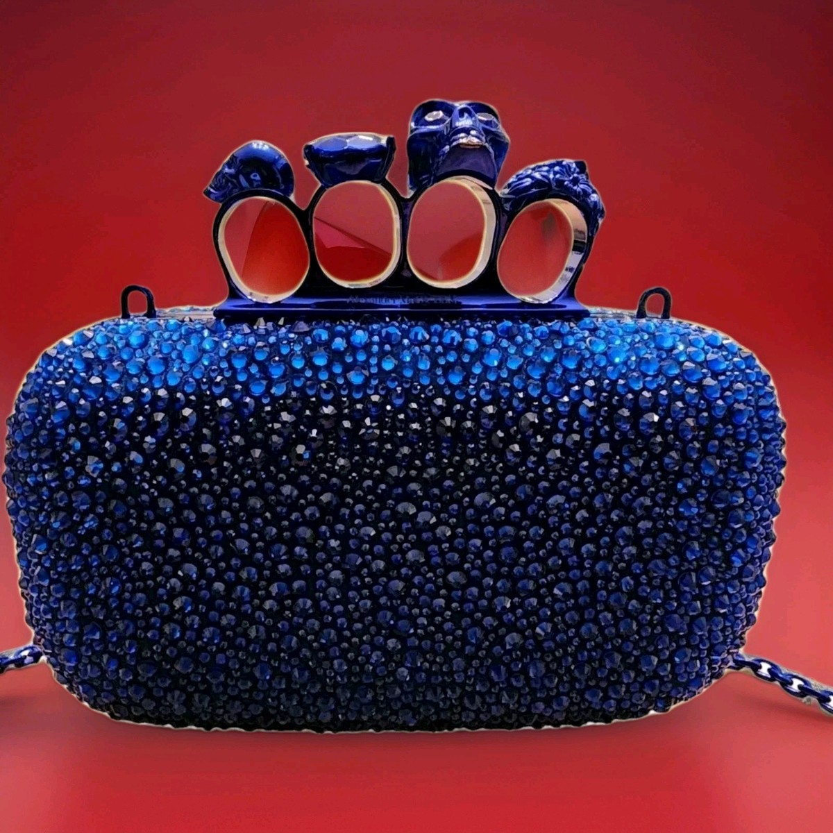 Alexander McQueen Clutch Four Skull Rings Swarovski Crystals Royal