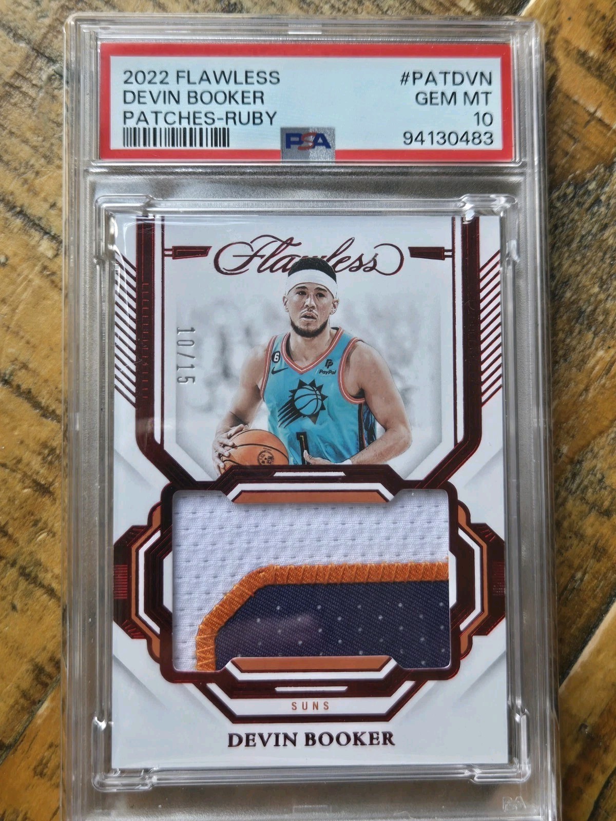 2022 Panini Flawless Devin Booker Game Worn Logo Patch Suns /15 Card - PSA 10