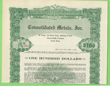 Consolidated Metals, Inc., 1926, Bond 100$