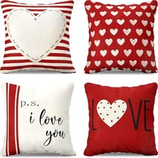 Valentines Day Pillow Covers, Decorative 18" x 18" Pack of 4 I Love You