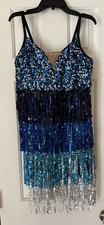 Adult Large Multi Blue Silver Jazz Tap Sequin Dance Costume Great Condition