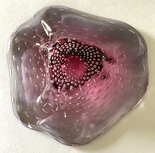 *Vintage Murano Glass Bowl Bullicante Amethyst Purple to Blue Ombre 8" - Zdjęcie 16 z 20