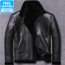 Mens B3 Real Leather Jacket Aviator Flying B3 Bomber SheepSkin Pilot Coat Black