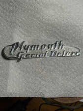 Vintage 1940s Plymouth Special Deluxe Nameplate Emblem - Very Nice Condition Vintage 1940s Plymouth Special Deluxe Nameplate Emblem - Very Nice Condition