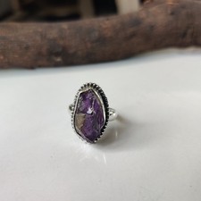 Raw Amethyst Gemstone Ring 925 Sterling Silver Gift For Girls Boho Ring PG7174