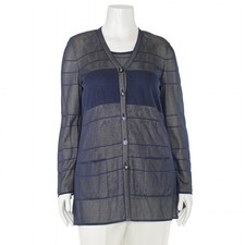 Escada Semi-Sheer Metallic Striped Sweater Set sz 40 DE/10 US Blue/Gold Twinset