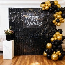 Black Shimmer Wall Backdrop 48 Pcs - 8x6ft Glitter Sequin Photo 48Pcs,