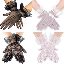 4 Pairs Women's Lace Gloves, Tea Party Short Ladies Gloves, Mesh Black,white
