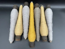 Vintage Lot Of 7 Industrial Wooden Spools Bobbins Spindles Thread Or Yarn
