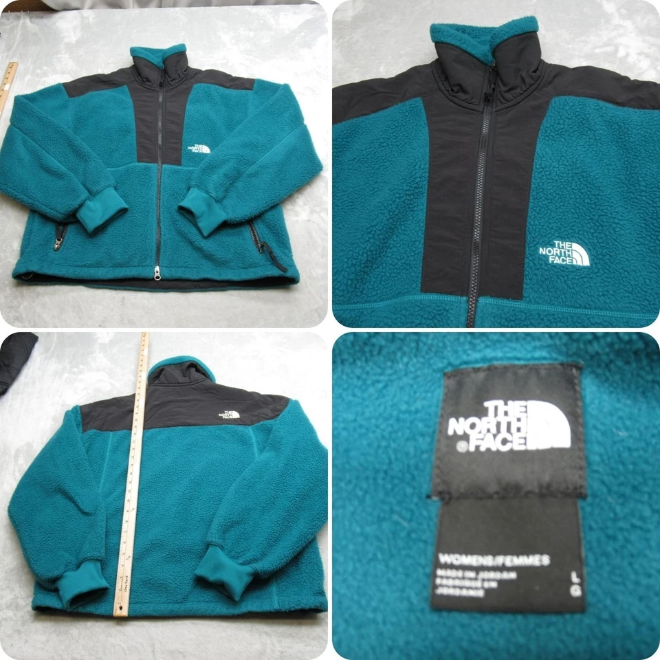 VTG North Face Denali Jacket Womens Large Sea Green Fuzzy Heavy Hybrid Full Zip