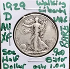 1929-D Walking Liberty Half Dollar .900 Silver Coin AU XF Details RARE Only 1.0m