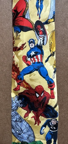 Vintage 1990s Marvel Comics Necktie - Spider-Man, FF, Hulk, Avengers & X-Men