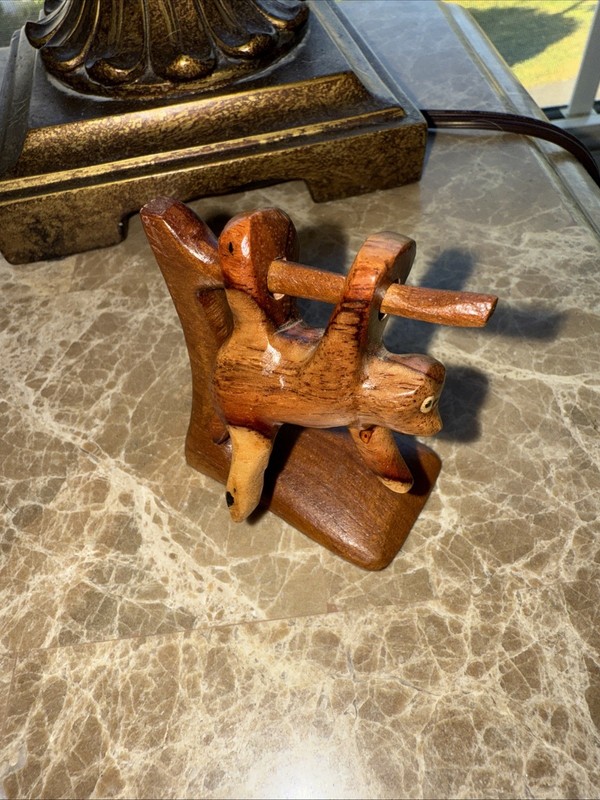 HAND CARVED WOODEN HANGING SLOTH  FIGURINE