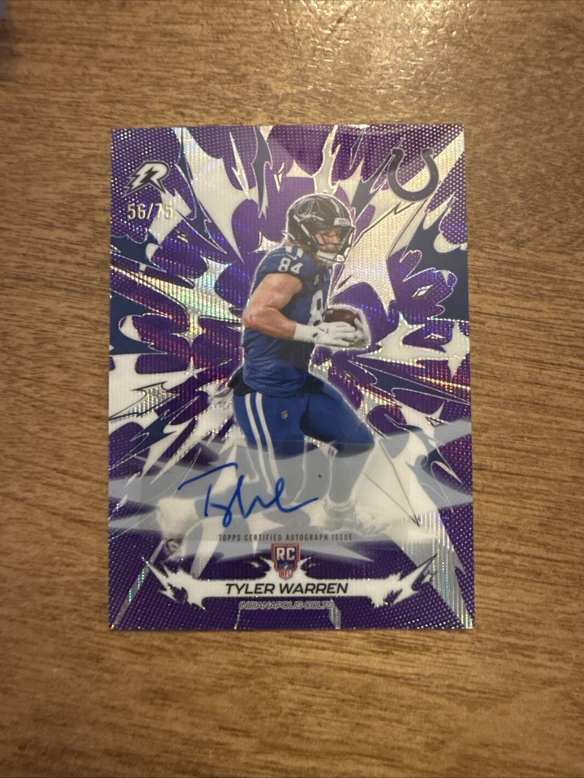 TYLER WARREN 2025 TOPPS RESURGENCE ROOKIE PURPLE SURGE AUTO /75 #140 COLTS Q6608