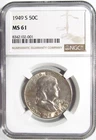 1949-S FRANKLIN Silver Half Dollar NGC MS 61