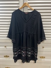ANTHROPOLOGIE RANNA GILL WOMENS DRESS BLACK EMBROIDERED POM POM XL