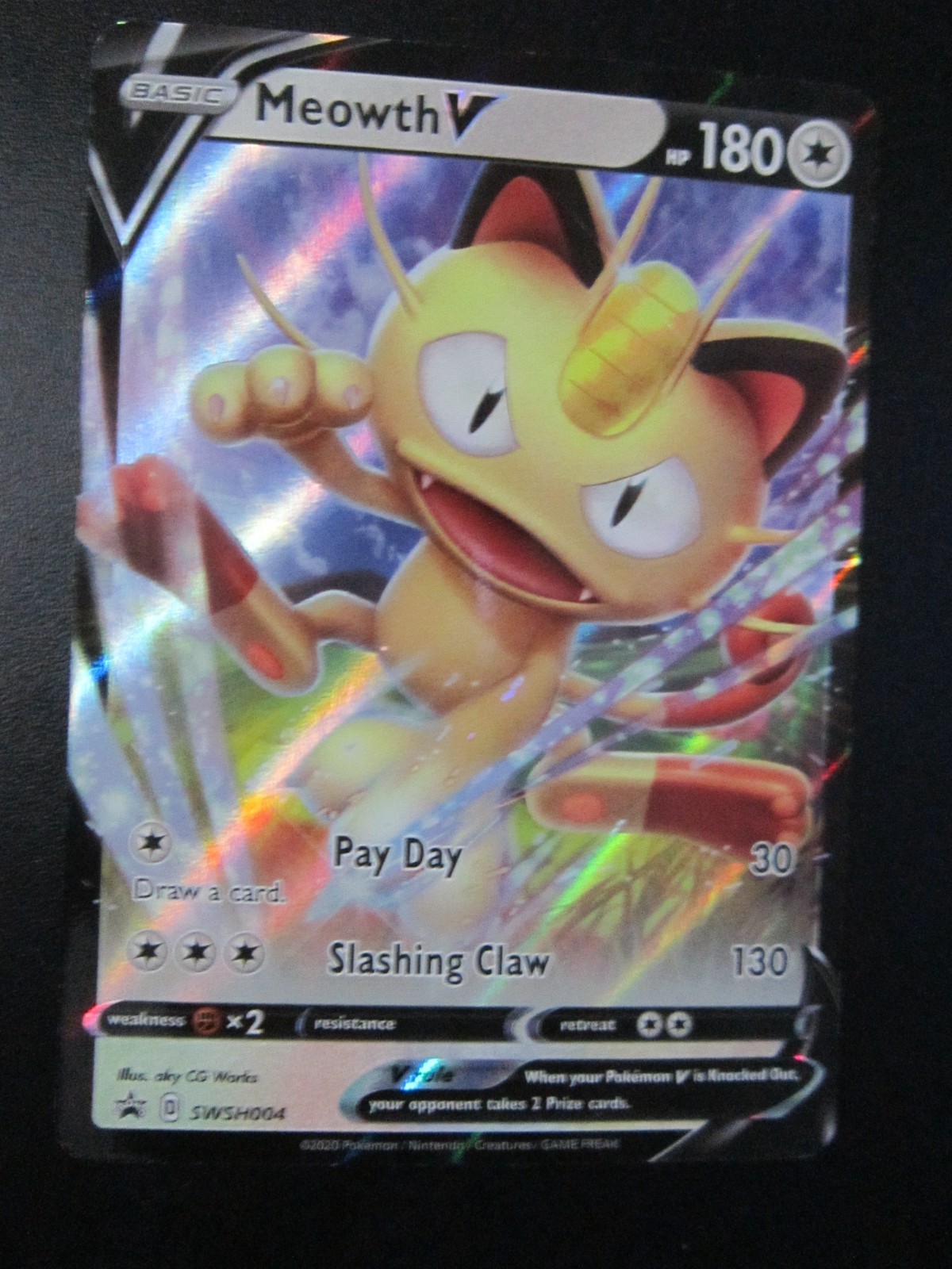 MEOWTH FULL ART HOLO POKEMON CARD SWSH004 BLACK STAR PROMO NEVER PLAYED NM-
