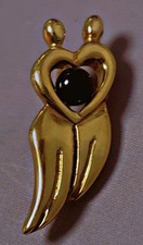 Superbe plaqué or pendentif f Charles Jourdan onyx coeur couple idée cadeau Noel