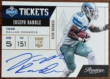 2013 PRESTIGE NFL DRAFT TICKETS JOSEPH RANDLE DALLAS COWBOYS AUTO RC CARD #29