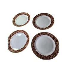 Vintage ROYAL VIENNA China Red Gold Lace Trim 10.5" Dinner Plate set of 4