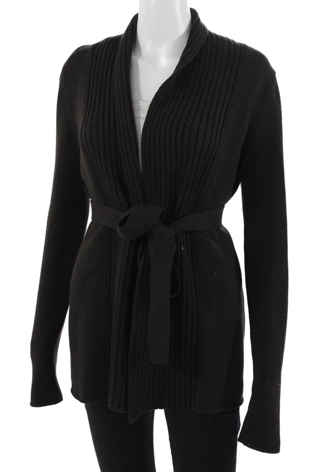 Elie Tahari, Women Cardigan Black 100% Merino Wool Long Sleeve Size S - Image 2 of 4