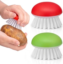 2PCS Vegetable Brush Scrubber Silicone Fruit & Veggie Cleaner Red/Green