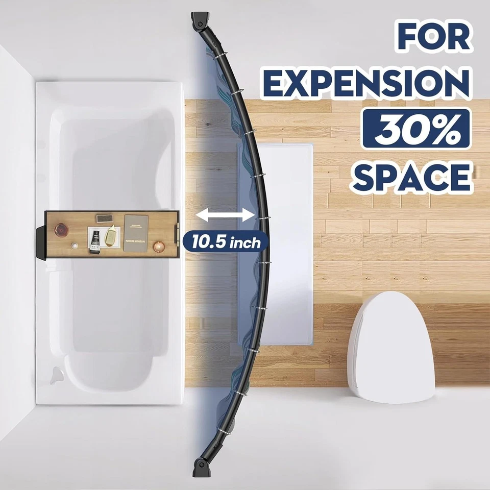 Black Curved Shower Curtain Rod 40-78 Inches Adjustable Splicing Design Shower R - Image 2 of 4