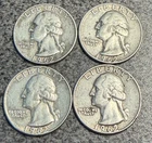 LOT OF 4 - 1962 D WASHINGTON QUARTERS 90% SILVER AS SHOWN
