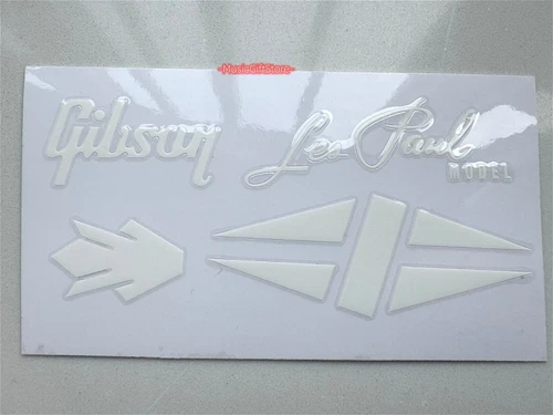1Pcs Gibson Les Paul Model Guitar Headstock UV RAISED Decals Sticker White #MUGS