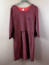 J Crew Dress Women's 3/4 Sleeve Striped Hip Pockets Navy/Coral Size 4