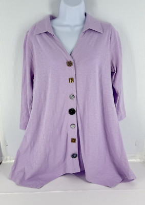 Danielle Button Soft Surroundings Lavender Asymmetrical Collared Top SMALL Danielle ...