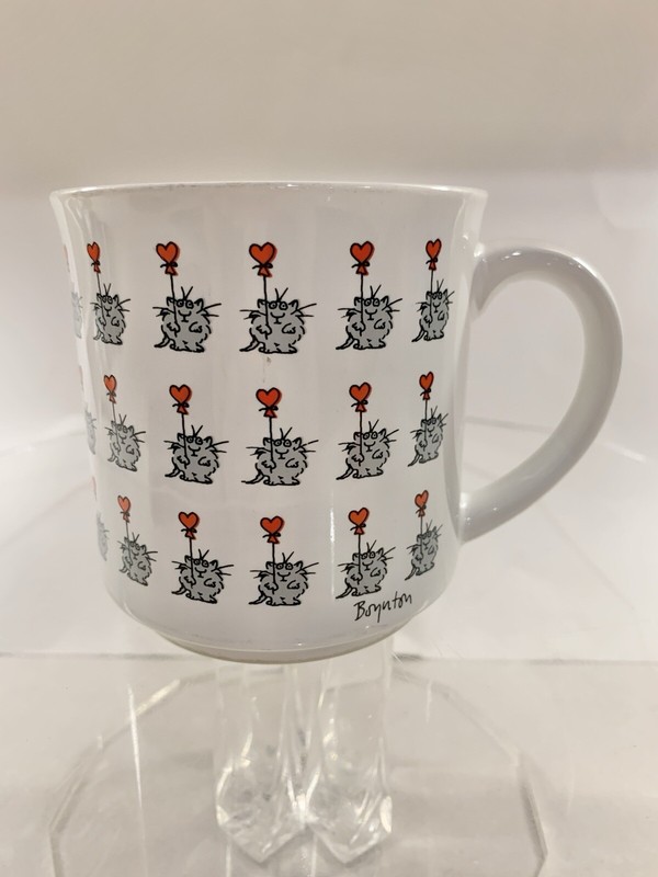 Vtg Sandra BOYNTON Coffee Tea MUG CUP Cats w/ Heart Balloons Love Ceramic White